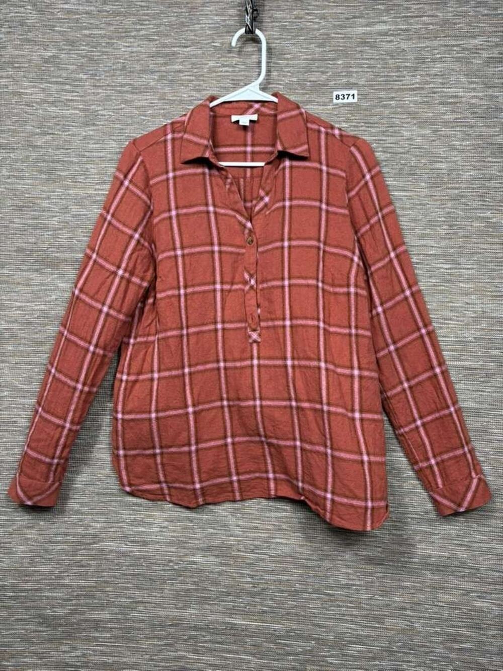 J. Jill Blouse Plaid Collared Long Sleeve Cotton Top Womens Size S Multicolor